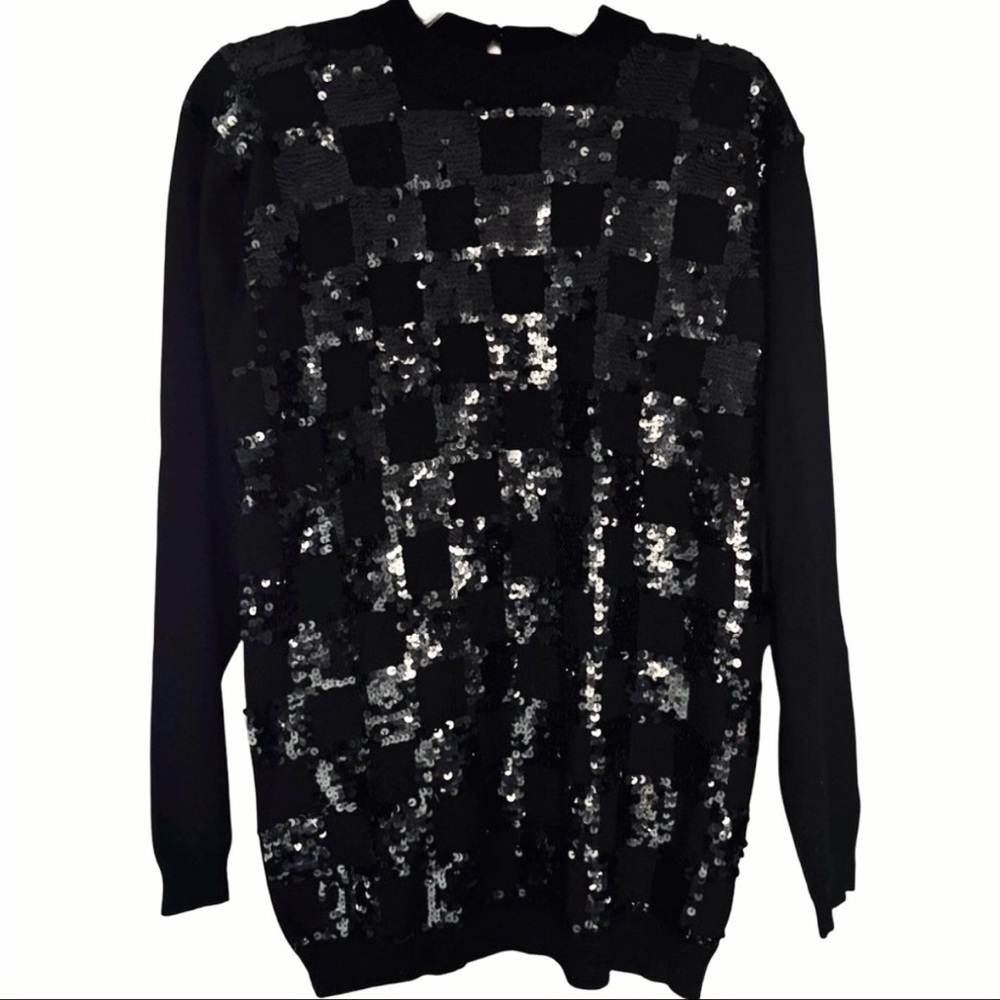 Kinei Black Sparkly Sequined Wool Sweater Medium - Picture 3 of 15